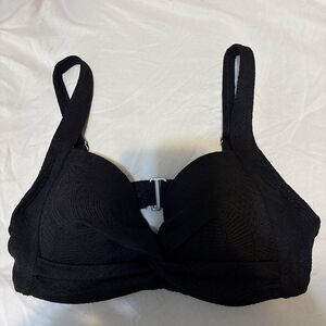 Lands End Black Paisley Textured Twist Underwire Bikini Top Women's Size 4 Swim